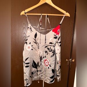 LOFT Gray Strappy Dress with Pink Floral Accents